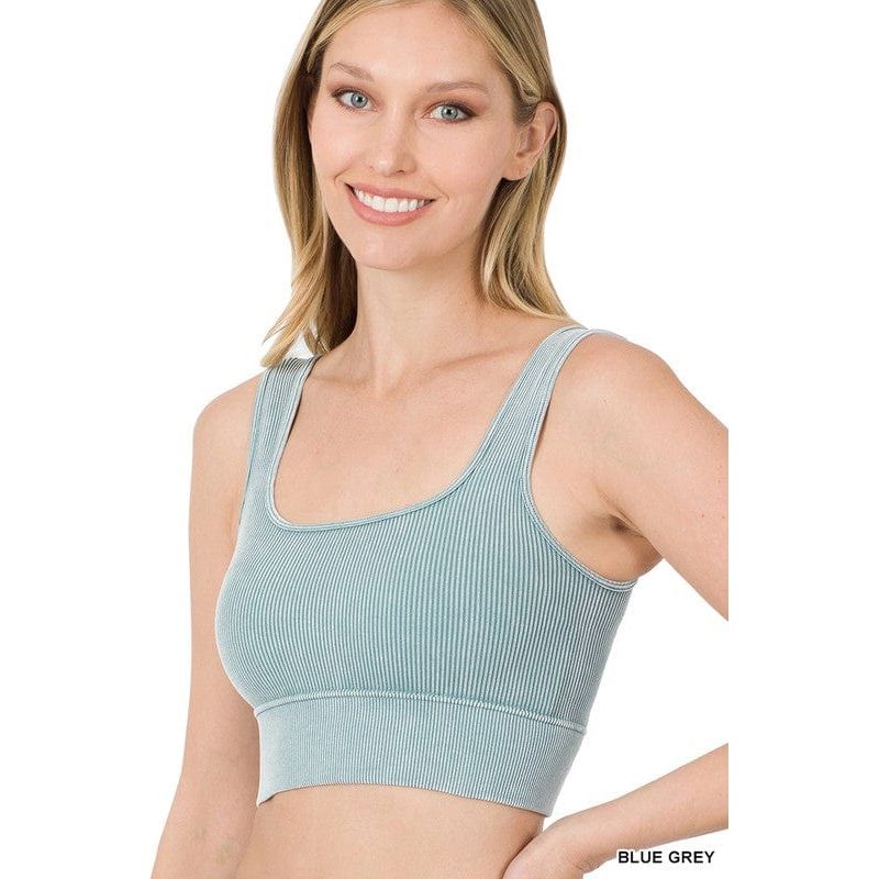 Washed ribbed square neck cropped