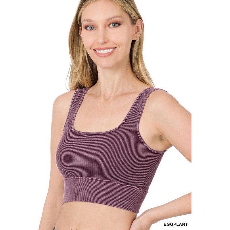 Washed ribbed square neck cropped