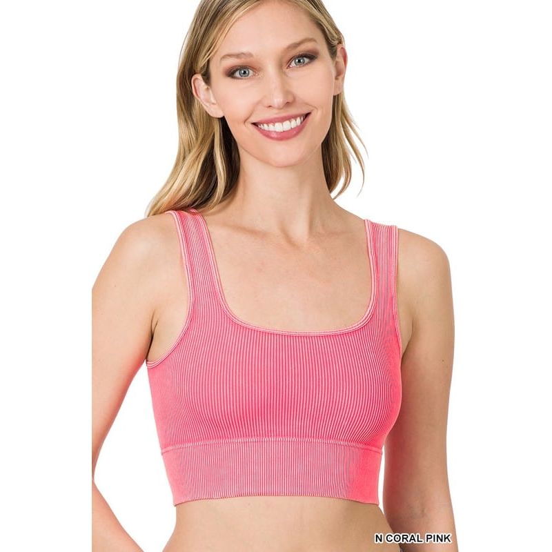 Washed ribbed square neck cropped