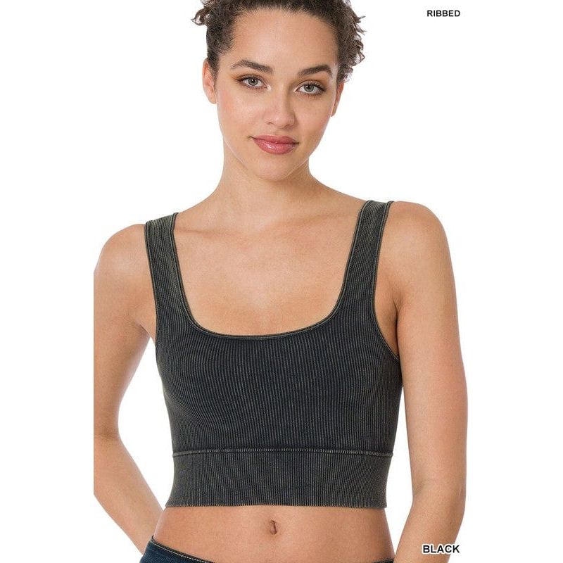 Washed ribbed square neck cropped