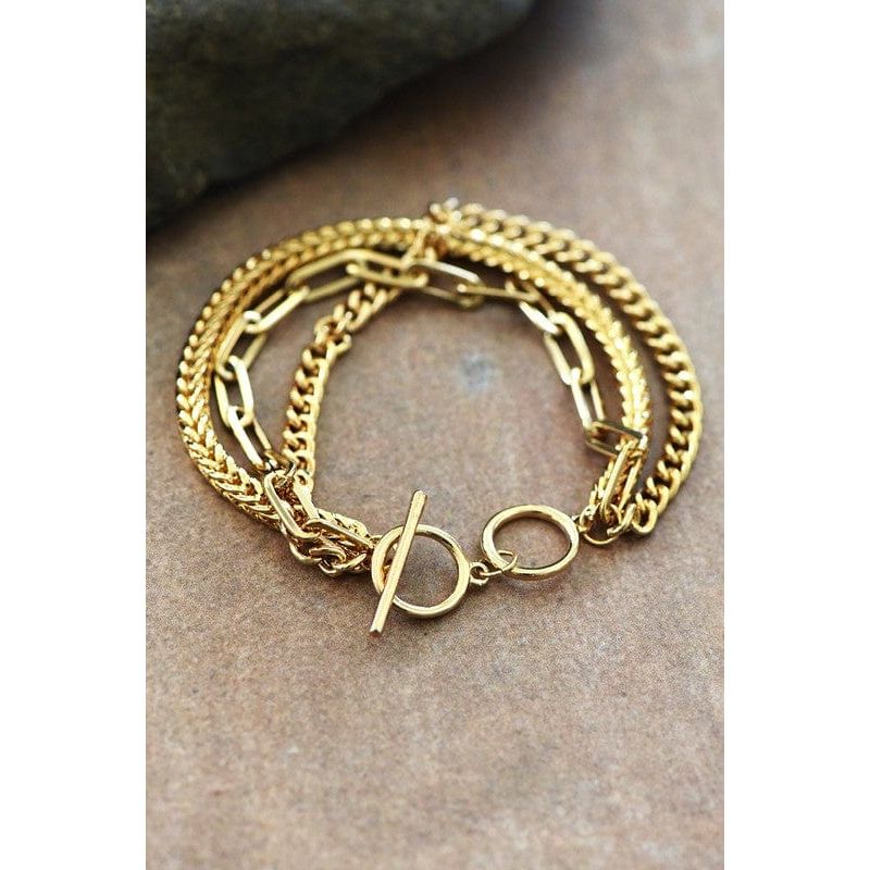 Layered gold paperclip chain link bracelet
