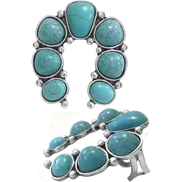 Western Concho Gemstone Squash Blossom Cuff Ring