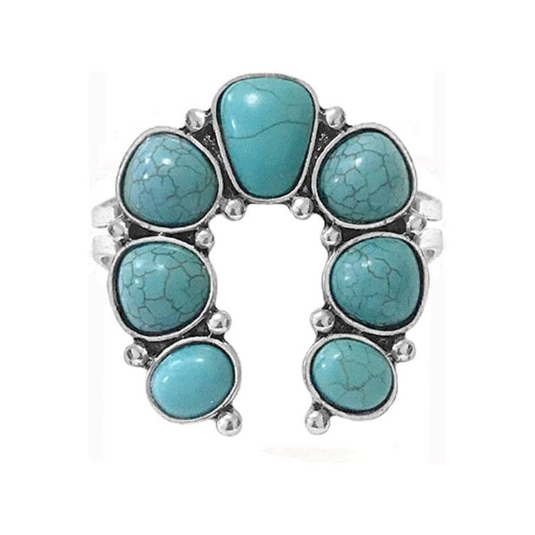 Western Concho Gemstone Squash Blossom Cuff Ring