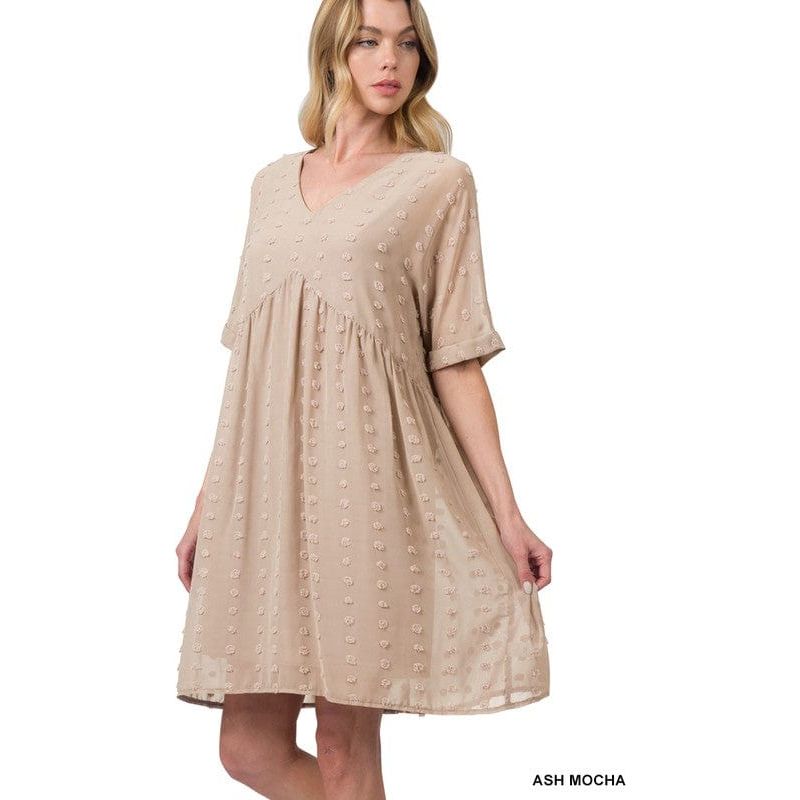 Swiss dot babydoll v-neck dress
