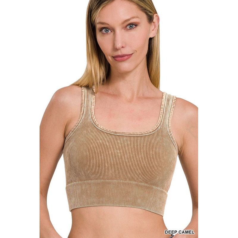 Washed Ribbed Square Neck With Bra Pads