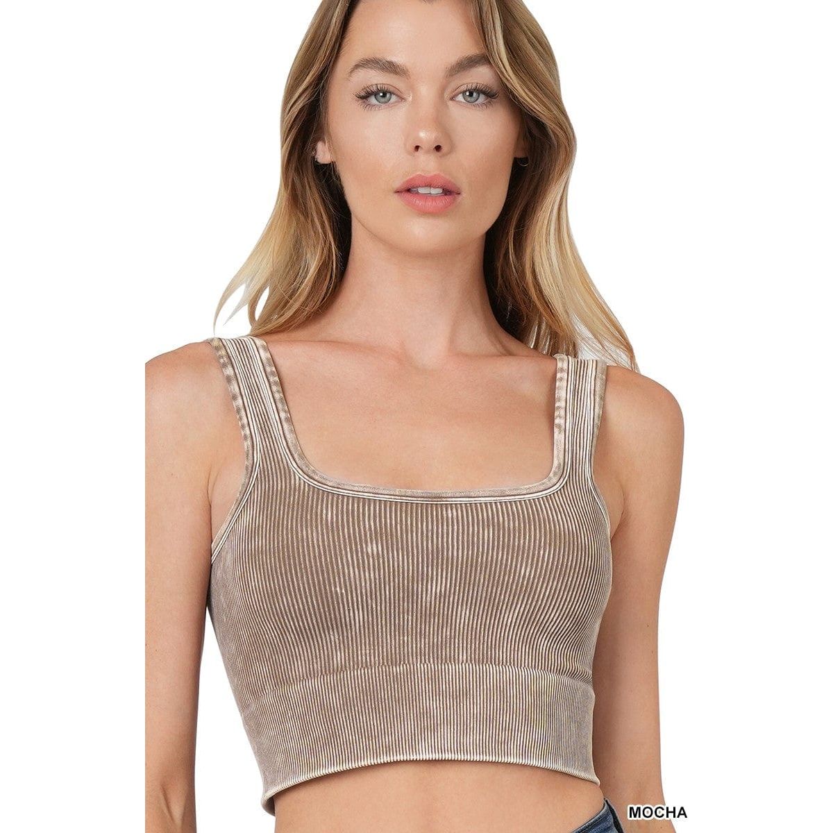 Washed Ribbed Square Neck With Bra Pads