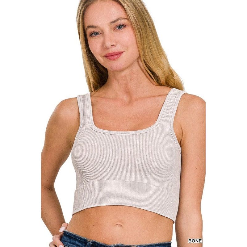 Washed Ribbed Square Neck With Bra Pads