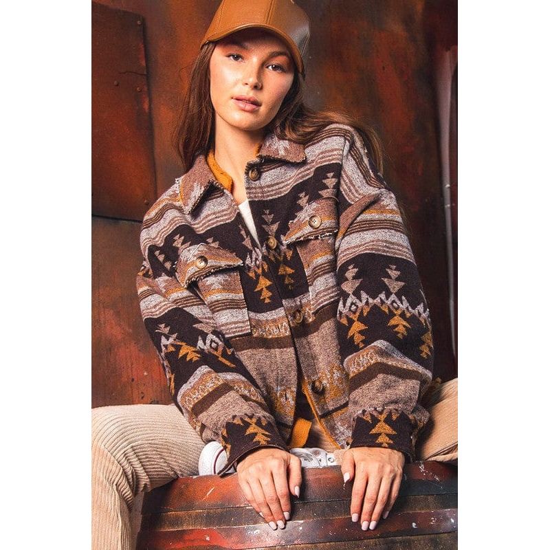 Aztec Pattern Collared Casual Jacket
