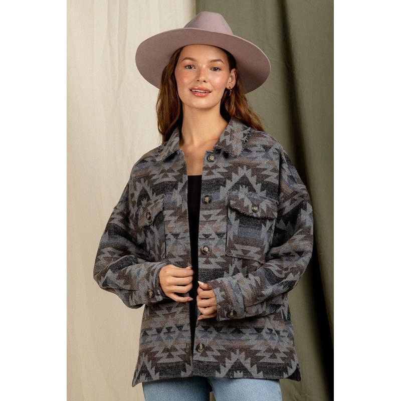Aztec Pattern Collared Casual Jacket