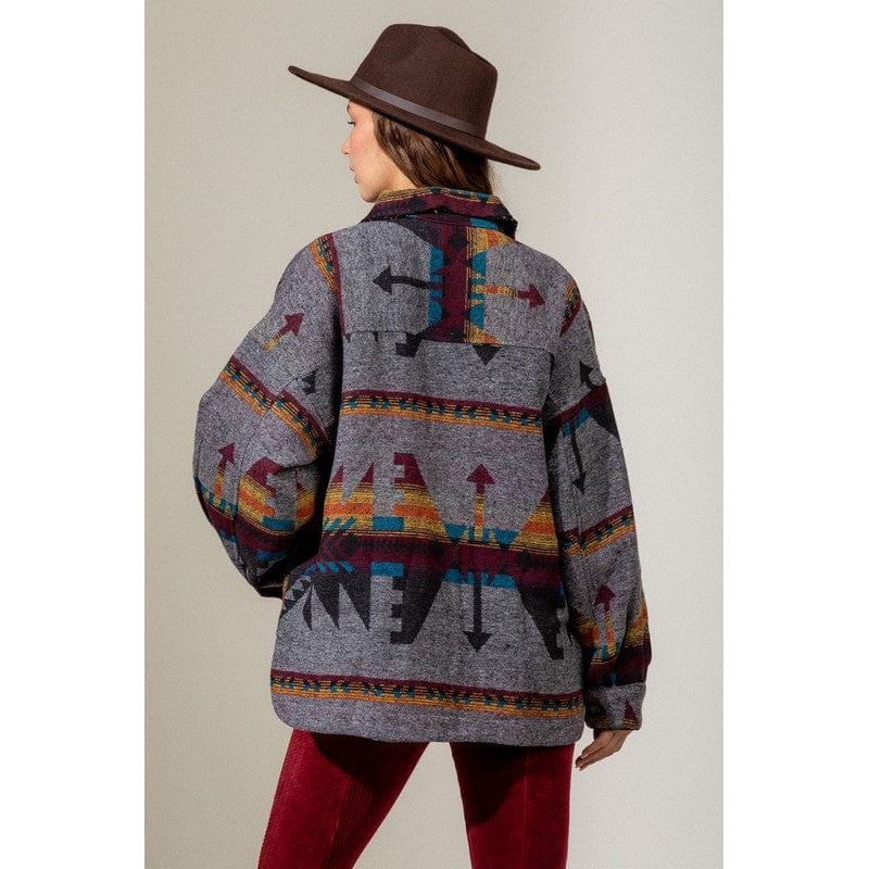 Aztec Pattern Collared Casual Jacket