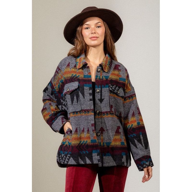 Aztec Pattern Collared Casual Jacket