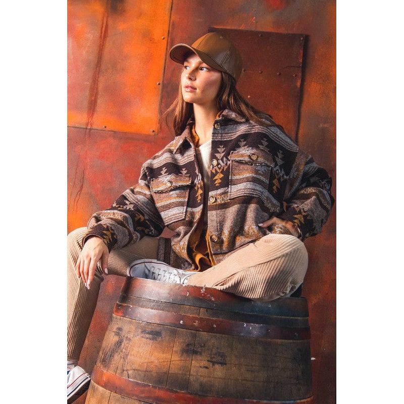 Aztec Pattern Collared Casual Jacket
