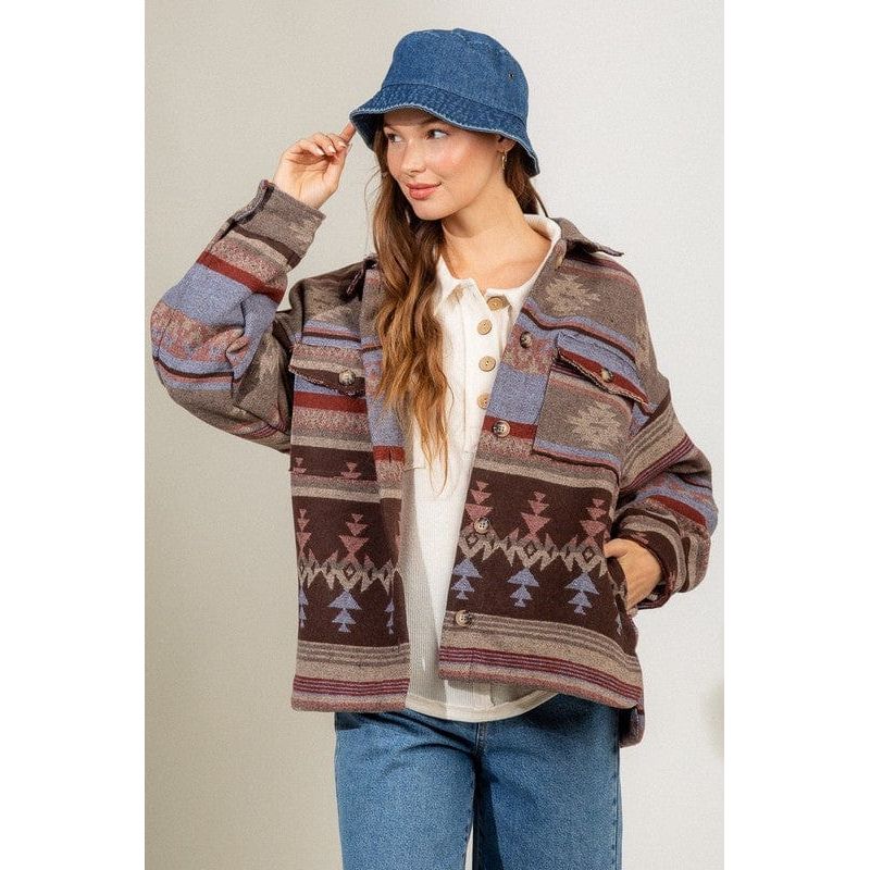 Aztec Pattern Collared Casual Jacket