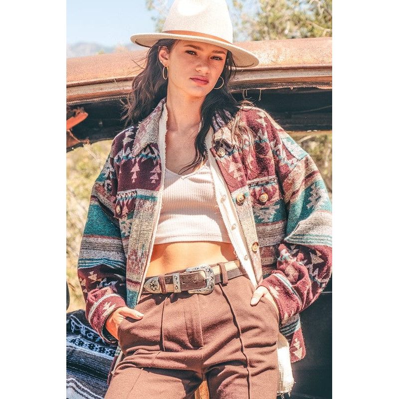 Aztec Pattern Collared Casual Jacket