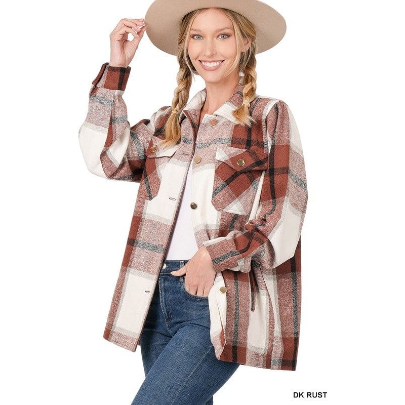 Plaid oversized shacket with pockets