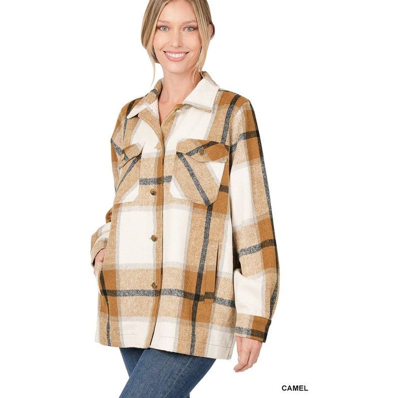 Plaid oversized shacket with pockets
