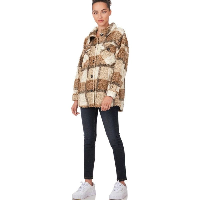 Sherpa Plaid Shacket With Pockets