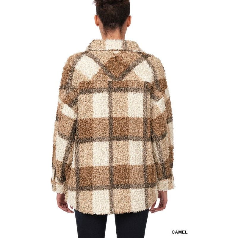 Sherpa Plaid Shacket With Pockets
