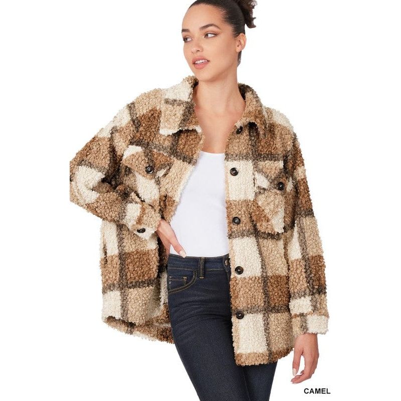 Sherpa Plaid Shacket With Pockets