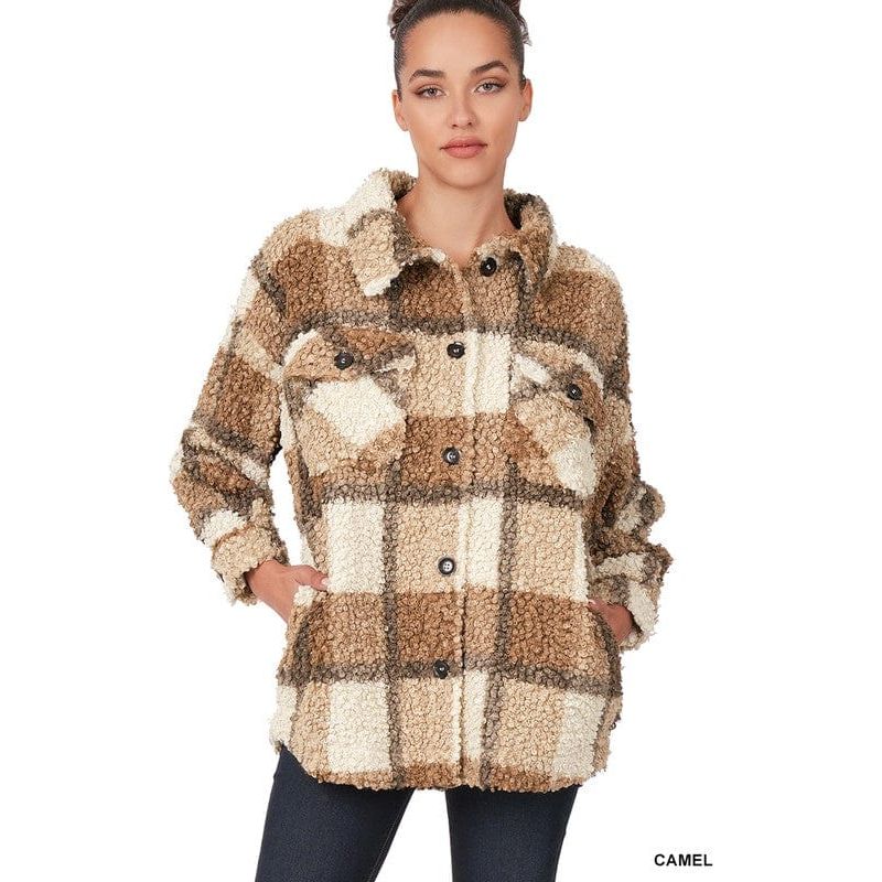 Sherpa Plaid Shacket With Pockets