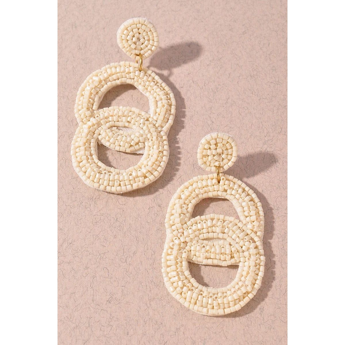 Seed Bead Double Circle Post Dangle Earrings