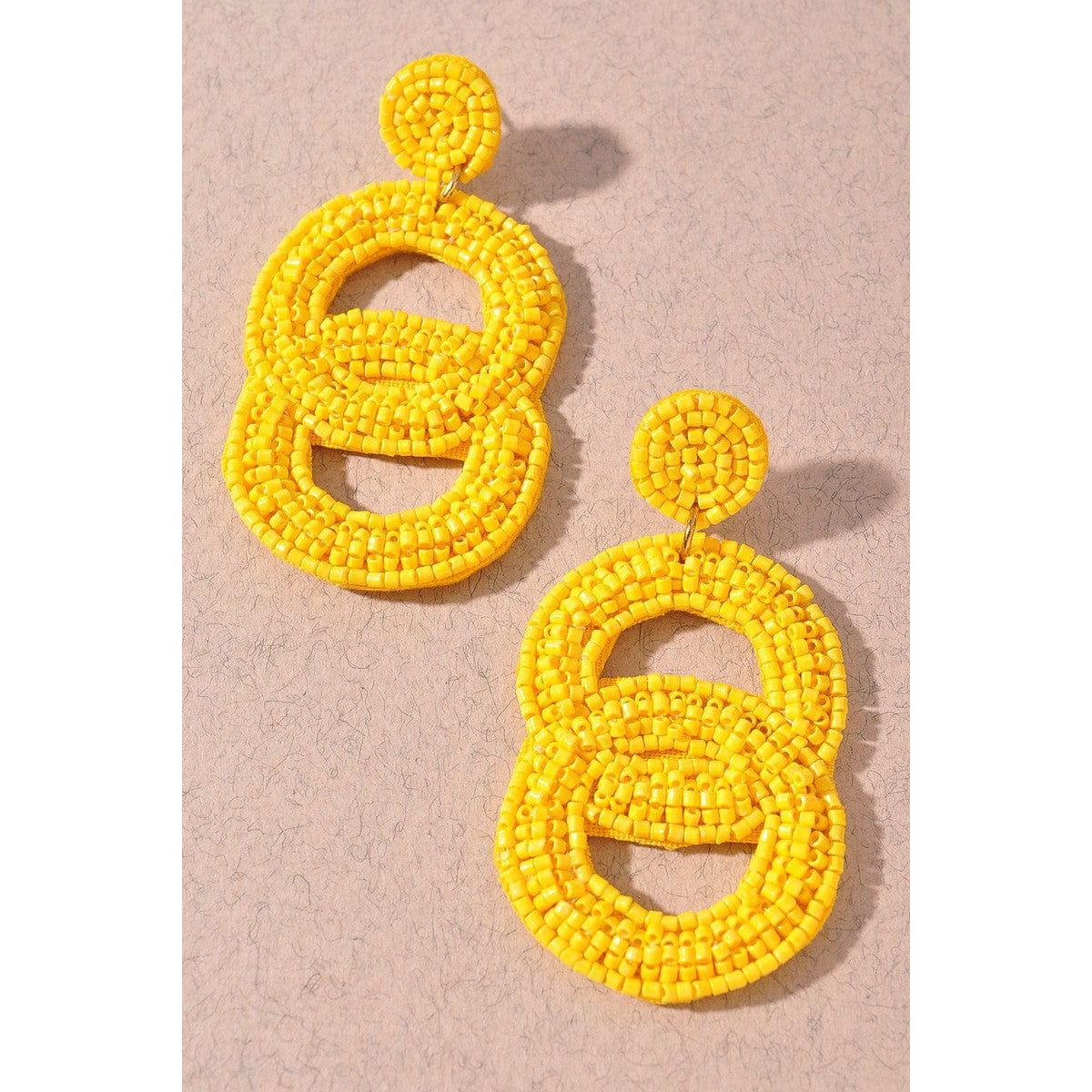 Seed Bead Double Circle Post Dangle Earrings