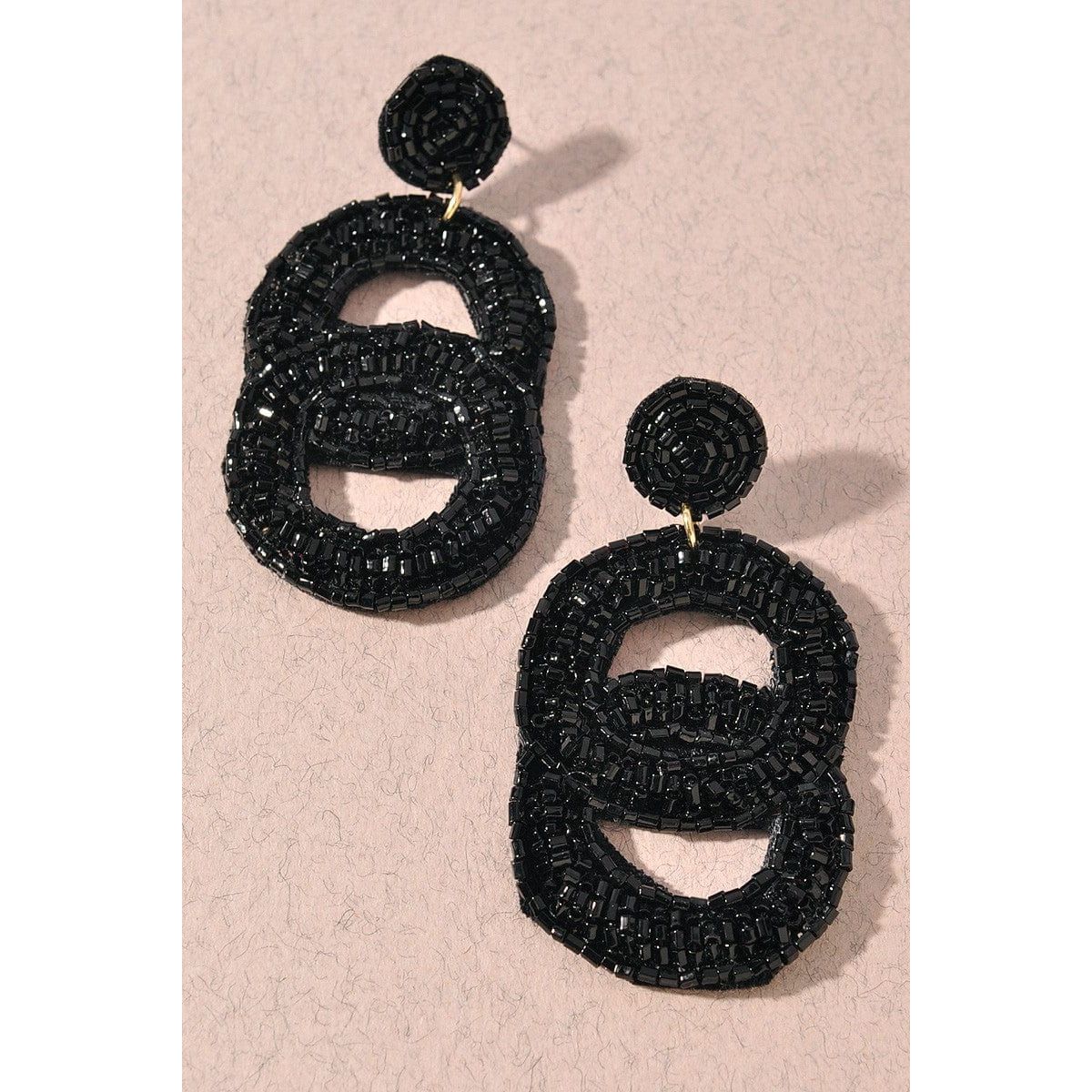 Seed Bead Double Circle Post Dangle Earrings