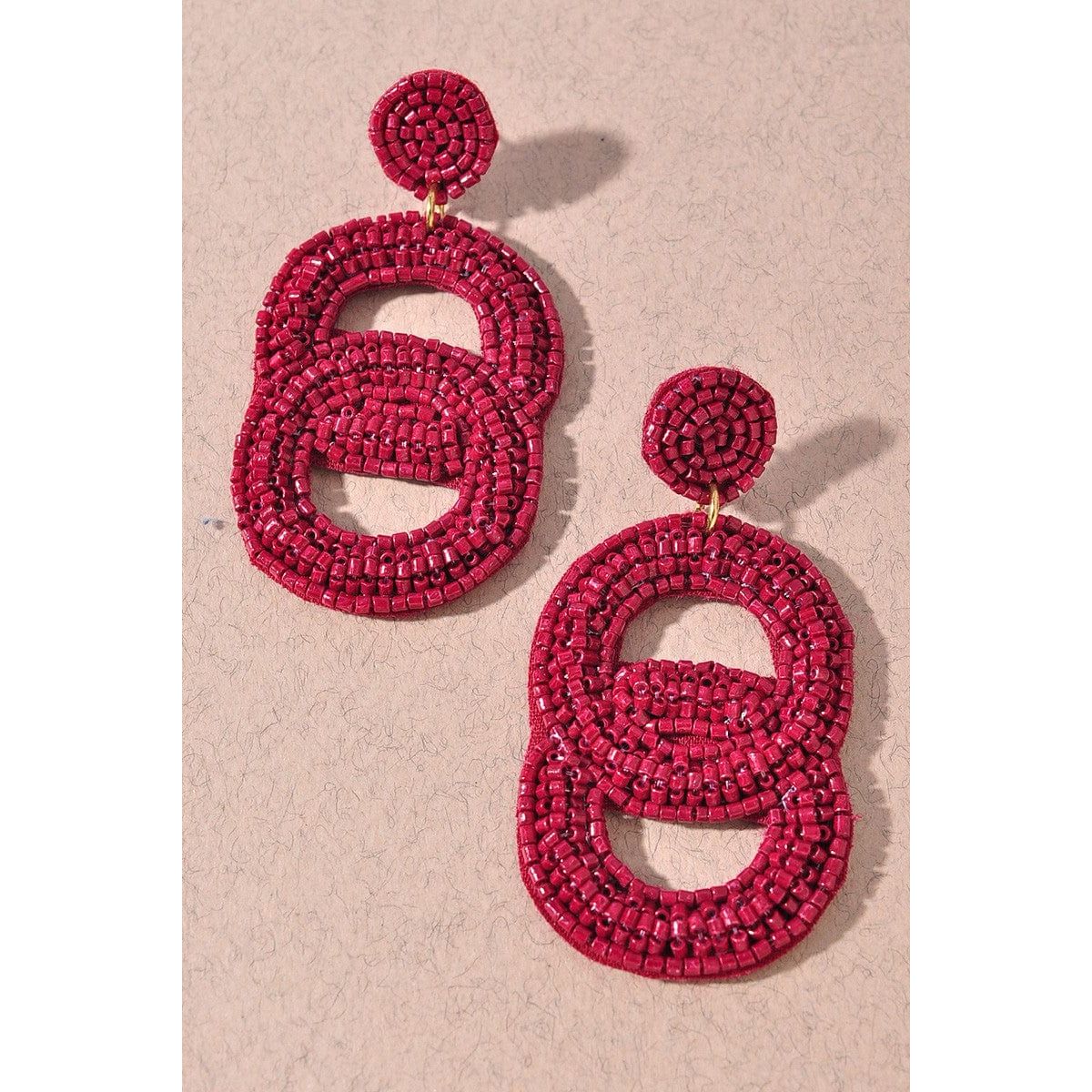 Seed Bead Double Circle Post Dangle Earrings