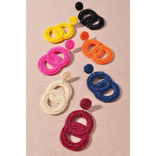 Seed Bead Double Circle Post Dangle Earrings
