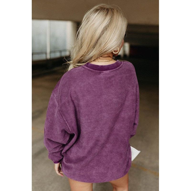 Graphic Print Ribbed Casual Sweatshirt