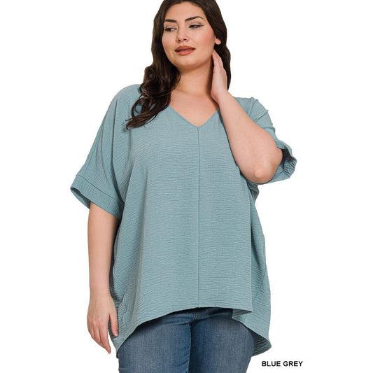 Plus Woven Airflow V-neck Dolman Short Sleeve Top