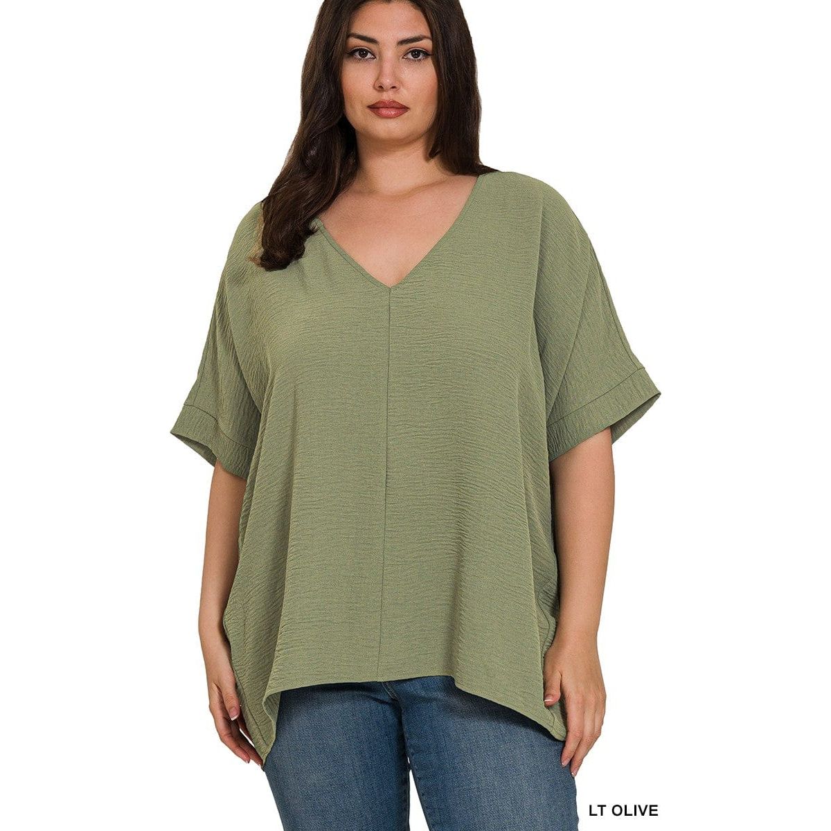 Plus Woven Airflow V-neck Dolman Short Sleeve Top