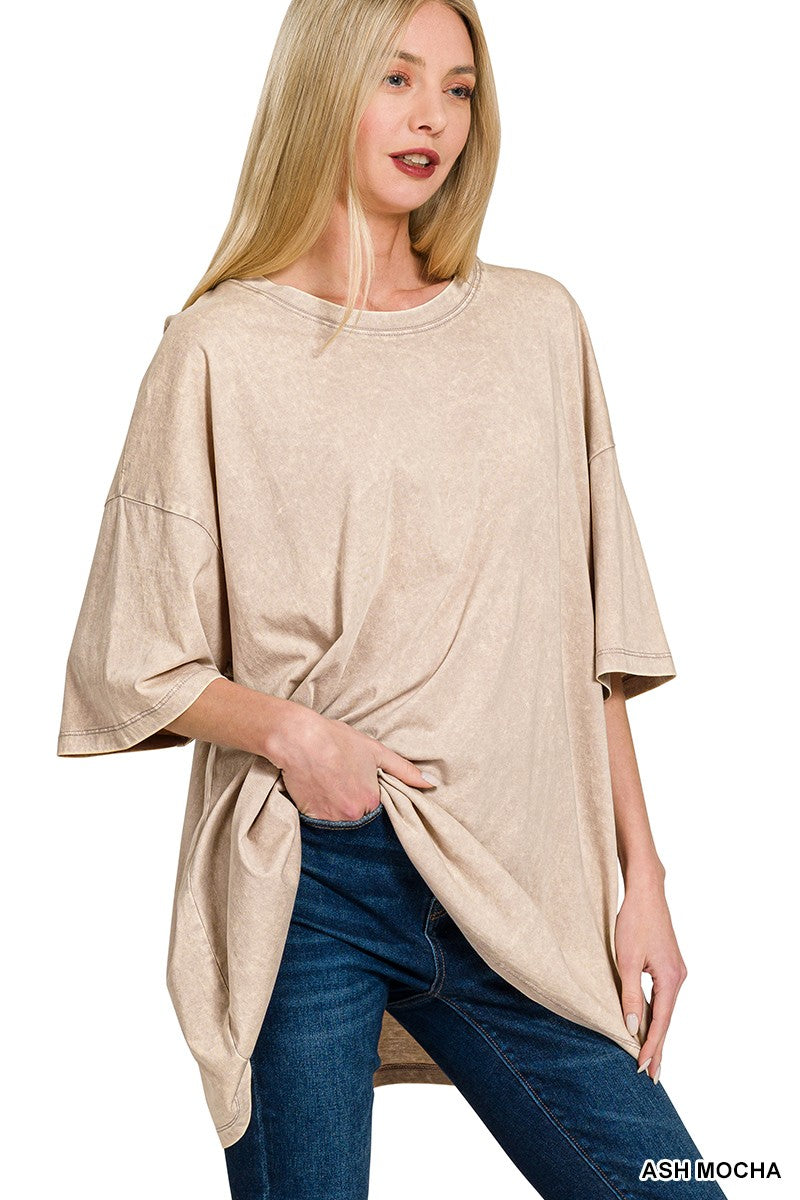 Acid Wash Cotton Drop Shoulder Boyfriend Box Tee