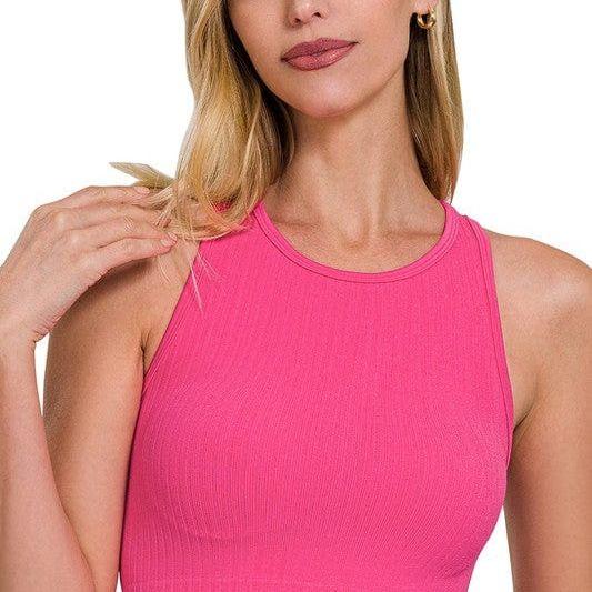Ribbed seamless racerback crew neck crop tank top