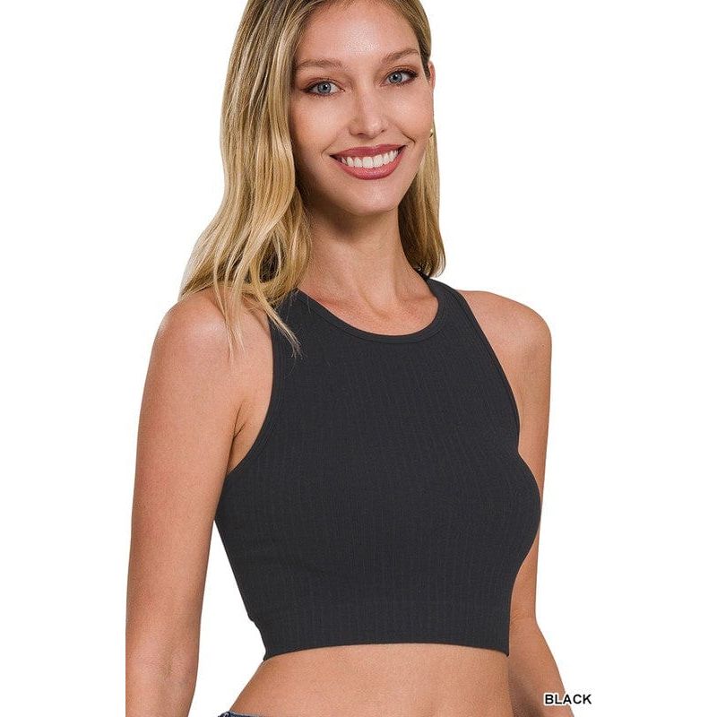Ribbed seamless racerback crew neck crop tank top