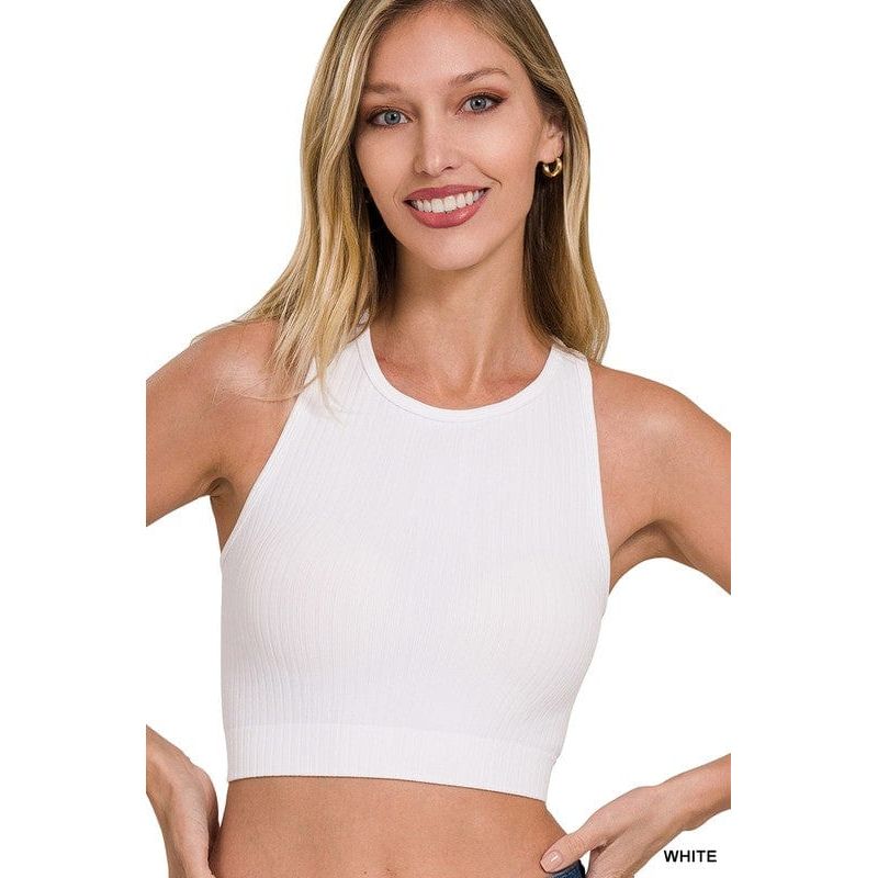 Ribbed seamless racerback crew neck crop tank top