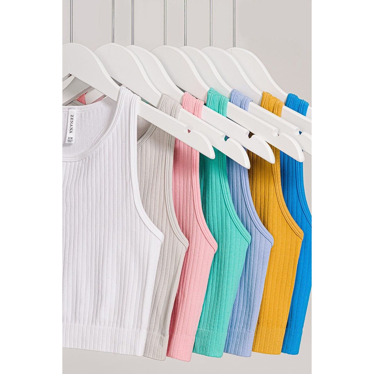 Ribbed seamless racerback crew neck crop tank top