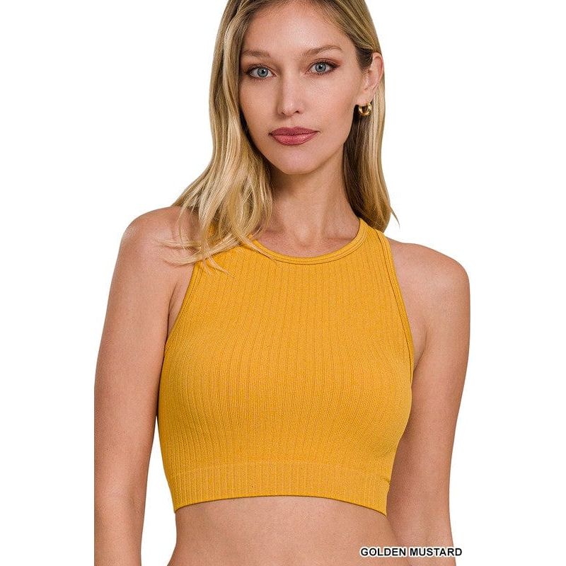 Ribbed seamless racerback crew neck crop tank top