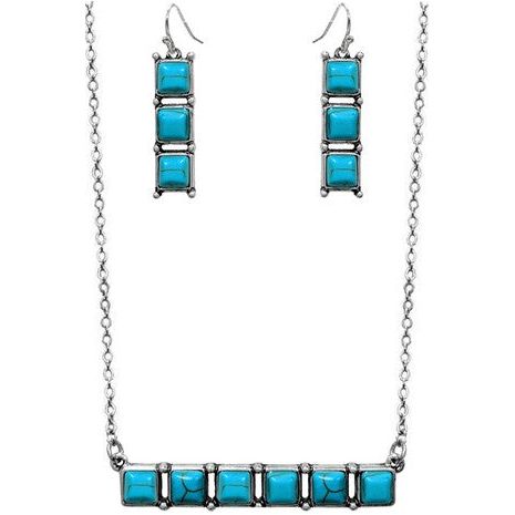 Rectangular Bar Square Gemstone Chain Necklace Set
