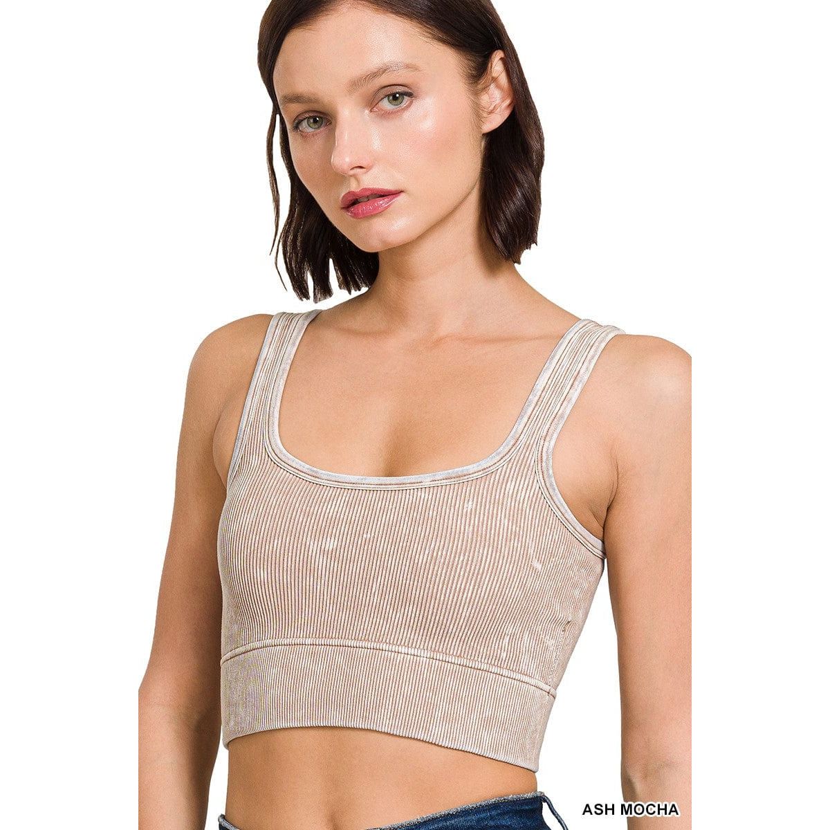 Washed Ribbed Square Neck With Bra Pads