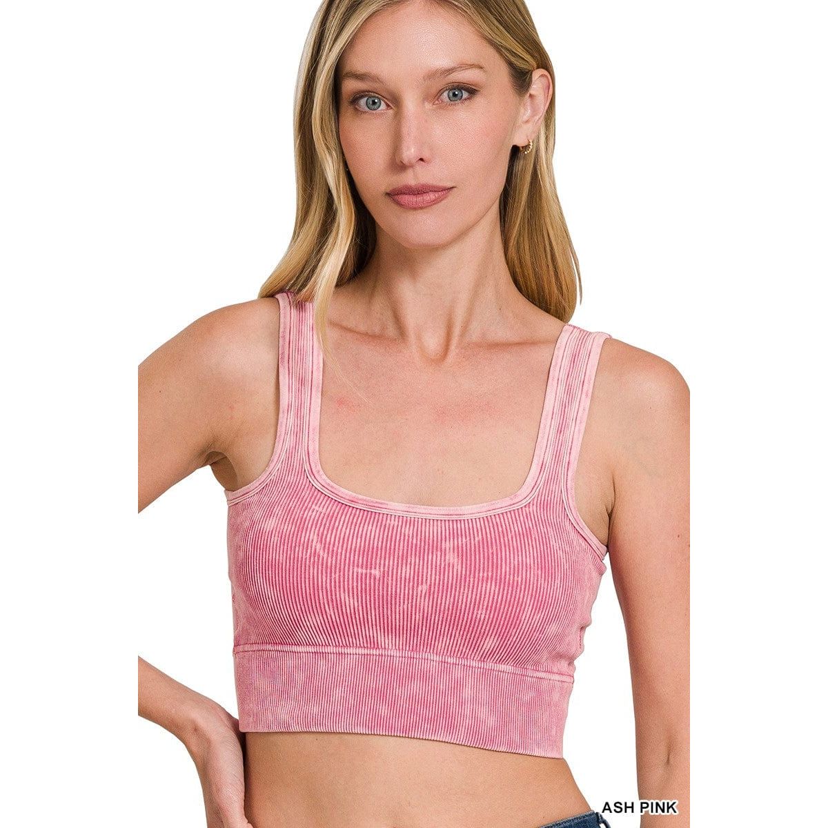 Washed Ribbed Square Neck With Bra Pads