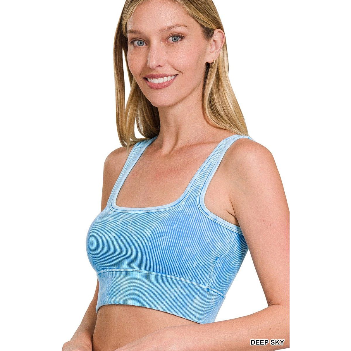 Washed Ribbed Square Neck With Bra Pads