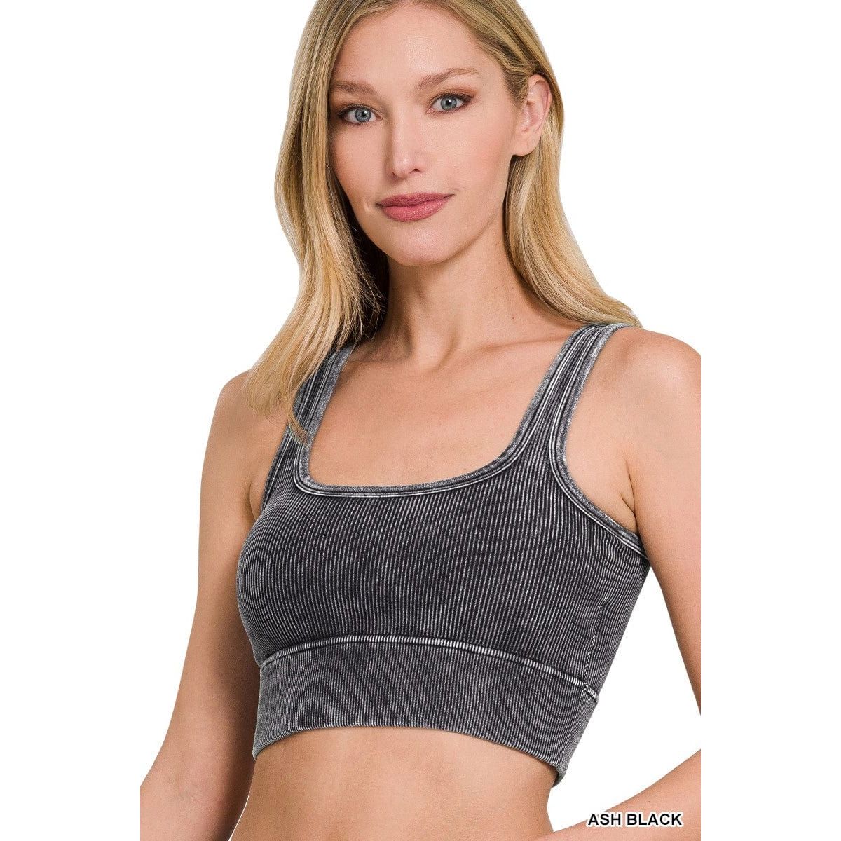 Washed Ribbed Square Neck With Bra Pads