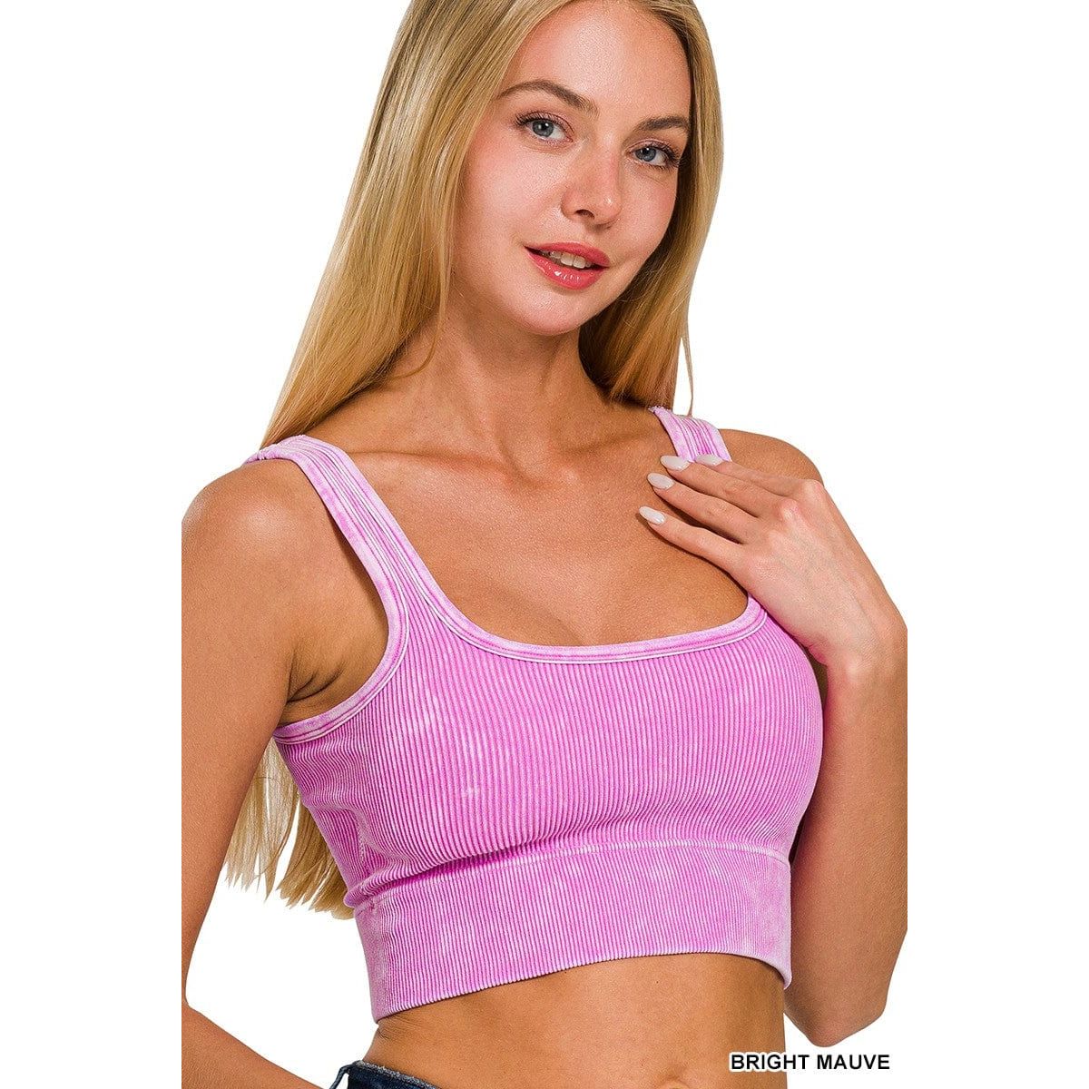 Washed Ribbed Square Neck With Bra Pads