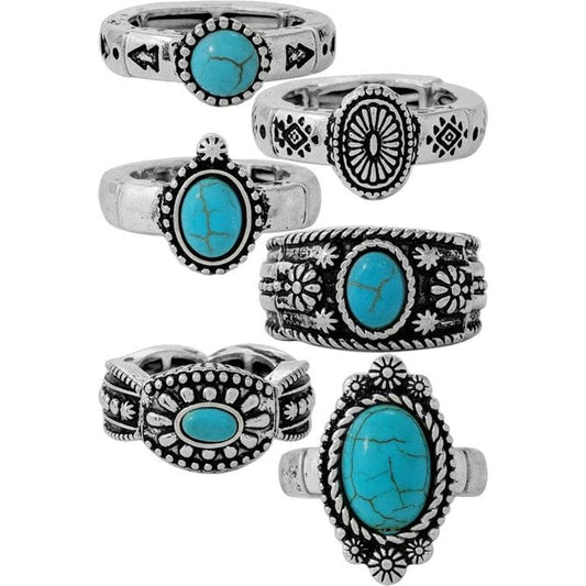 Western Concho Flower Paisley Aztec Gemstone Ring