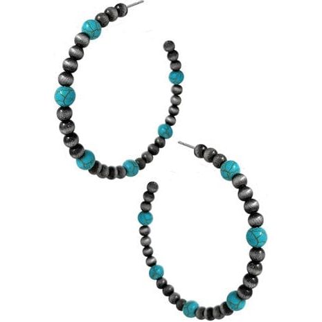 Navajo Pearl Gemstone Mix Wire Hoop Earring