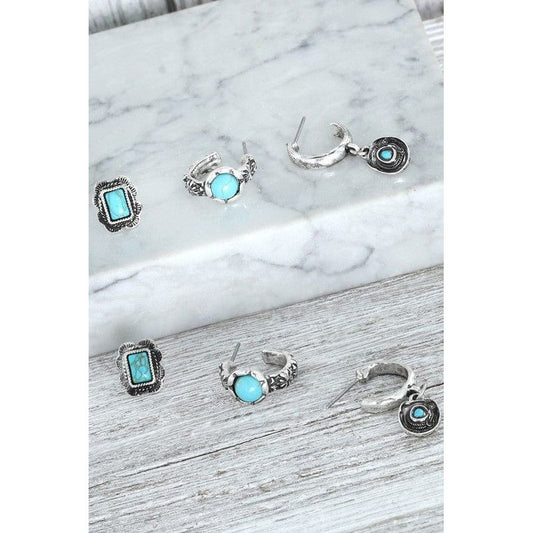 Western 3-piece Turquoise Open Hoop Earring Set