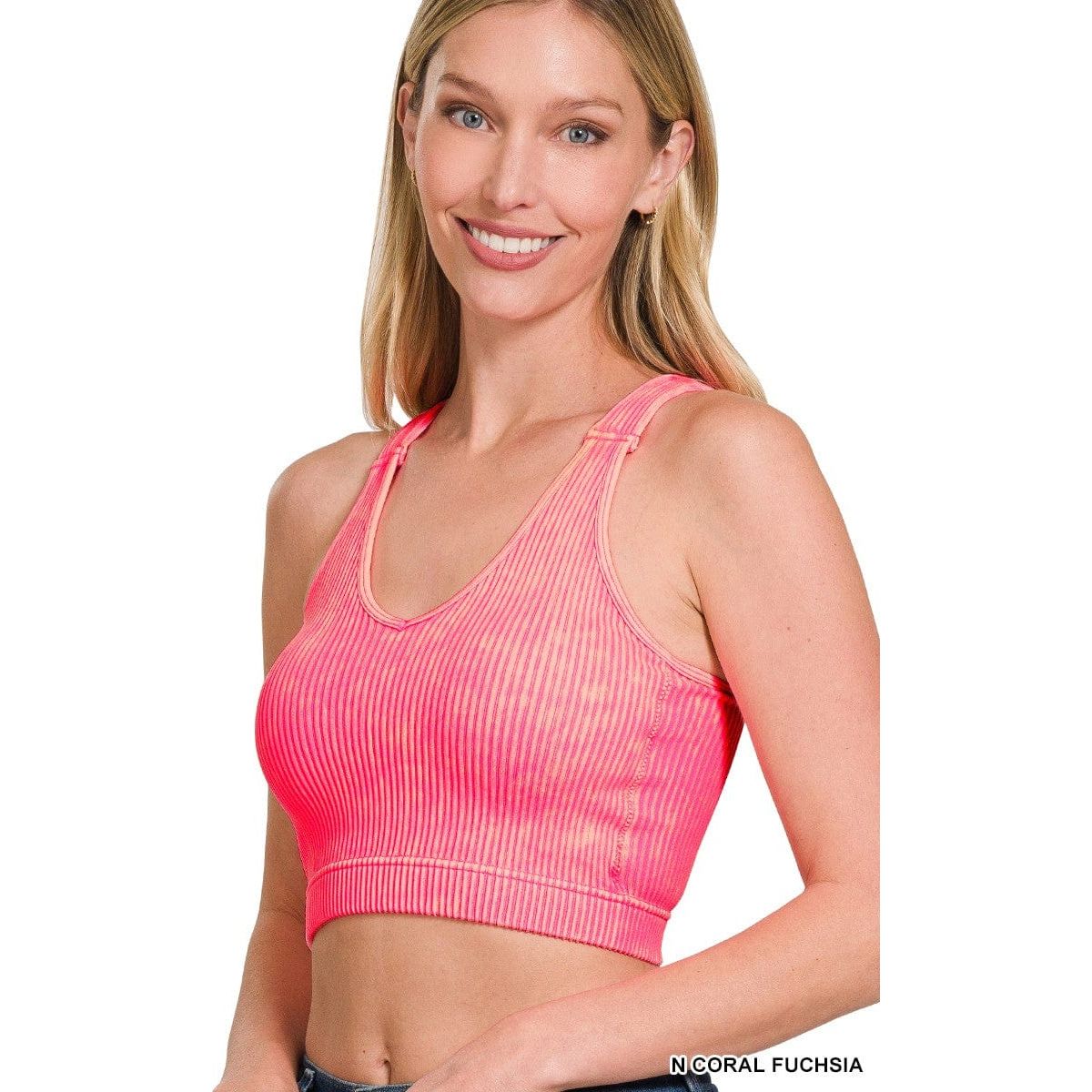 Washed Ribbed Cropped Bra Padded Tank Top