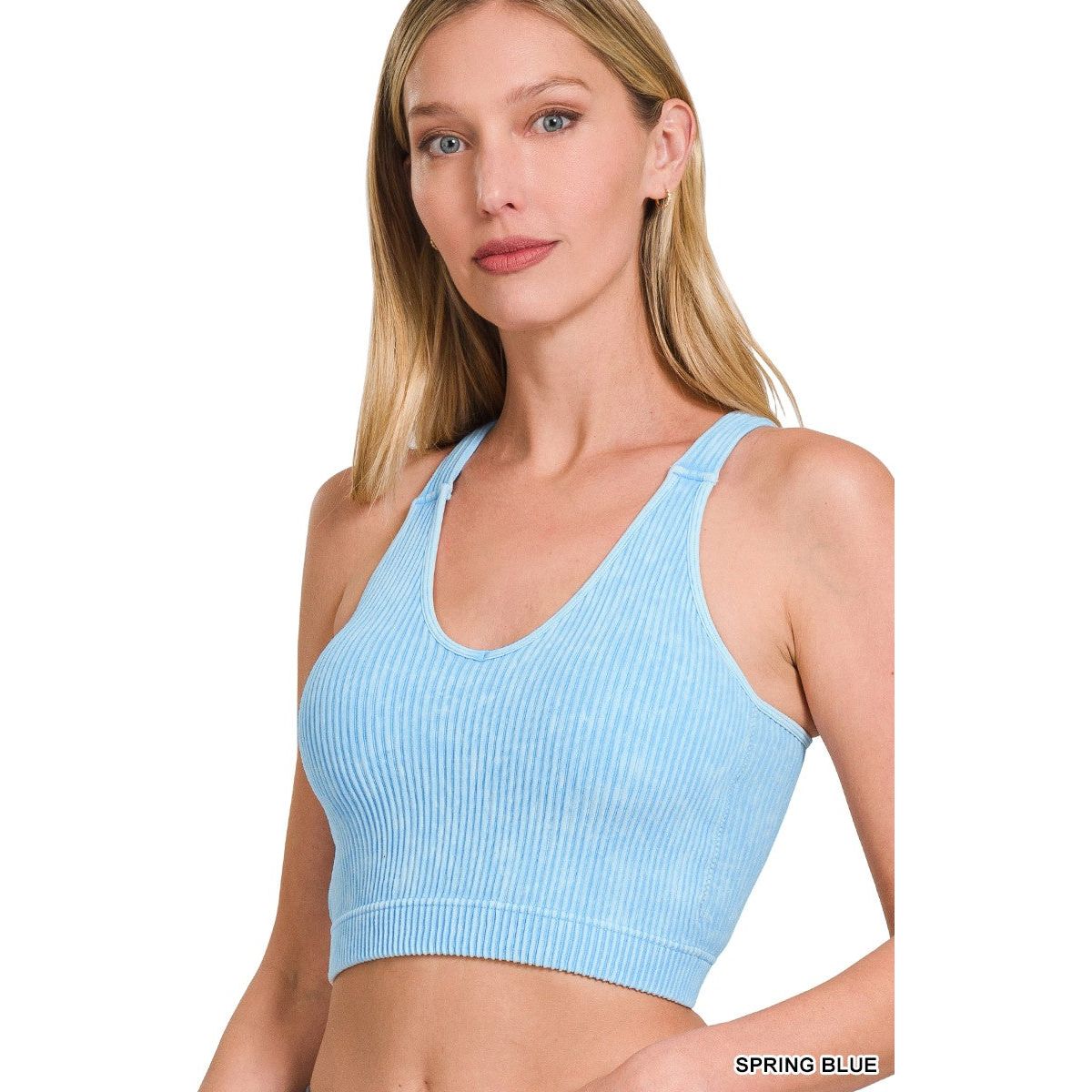 Washed Ribbed Cropped Seamless Bra Padded Tank Top