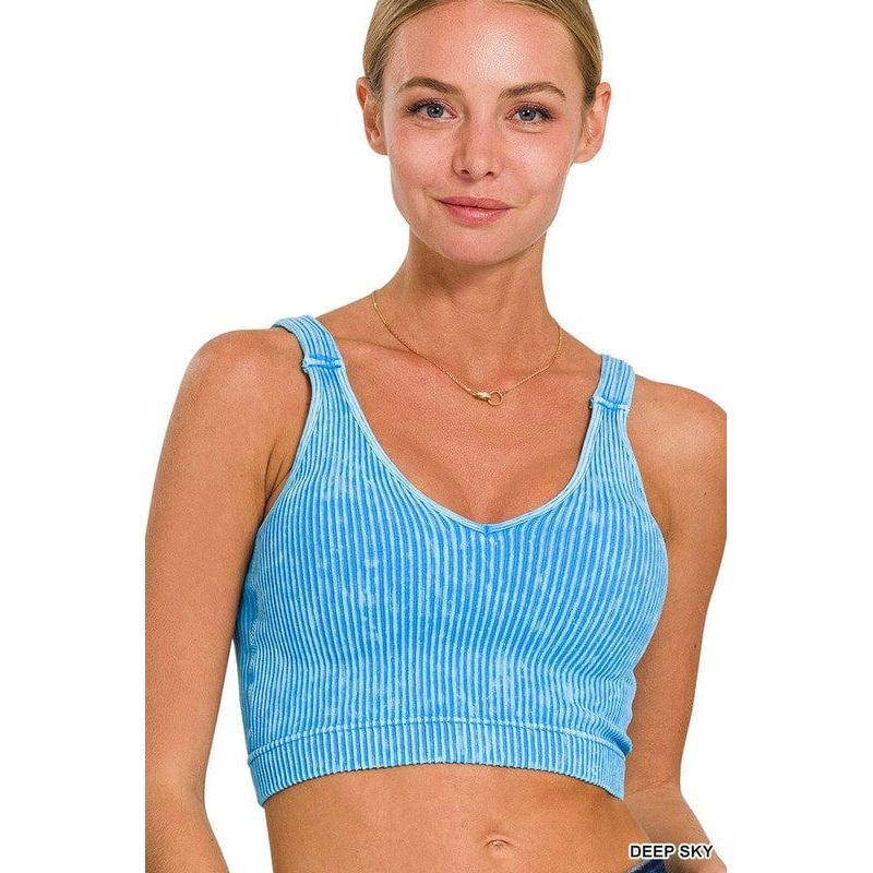 Washed Ribbed Cropped Bra Padded Tank Top